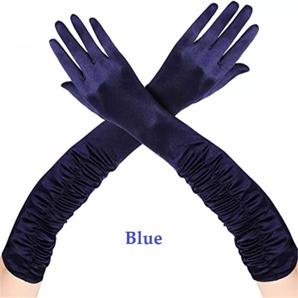 Elbow Length Long Satin Gloves Shirred Elbow Gloves - Picture 8 of 9